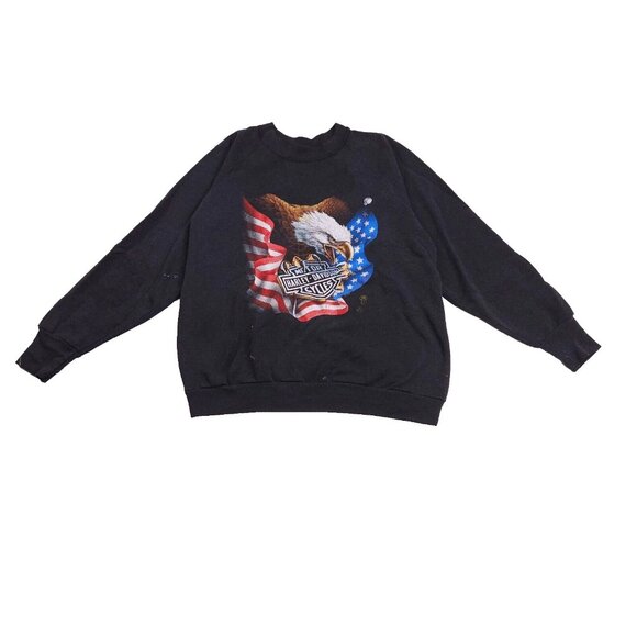 Vtg Harley Davidson 3d Emblem Bald Eagle American Flag Sweatshirt Adult Sz L 87